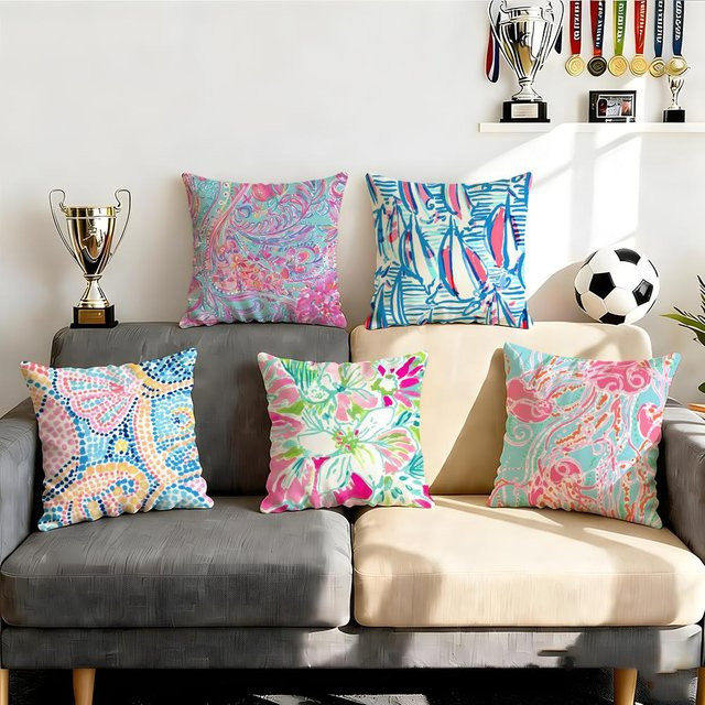 L-Lilly Decor P-Pulitzer Kissenbezug-Set, 4-teilig, Floral Boho Design, Weiß/Mehrfarbig, B/T/H: 50 x 50 x 50 cm, 45 x 45 x 45 cm und 40 x 40 x 40 cm - Bild 1