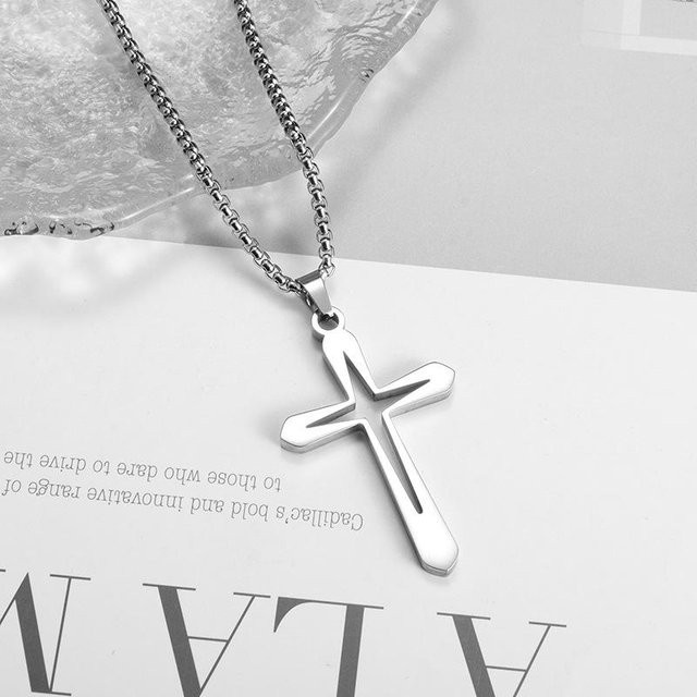 YIRAN Halskette mit Hohlkreuz Anhänger, Edelstahl, Silber, Unisex - Bild 1