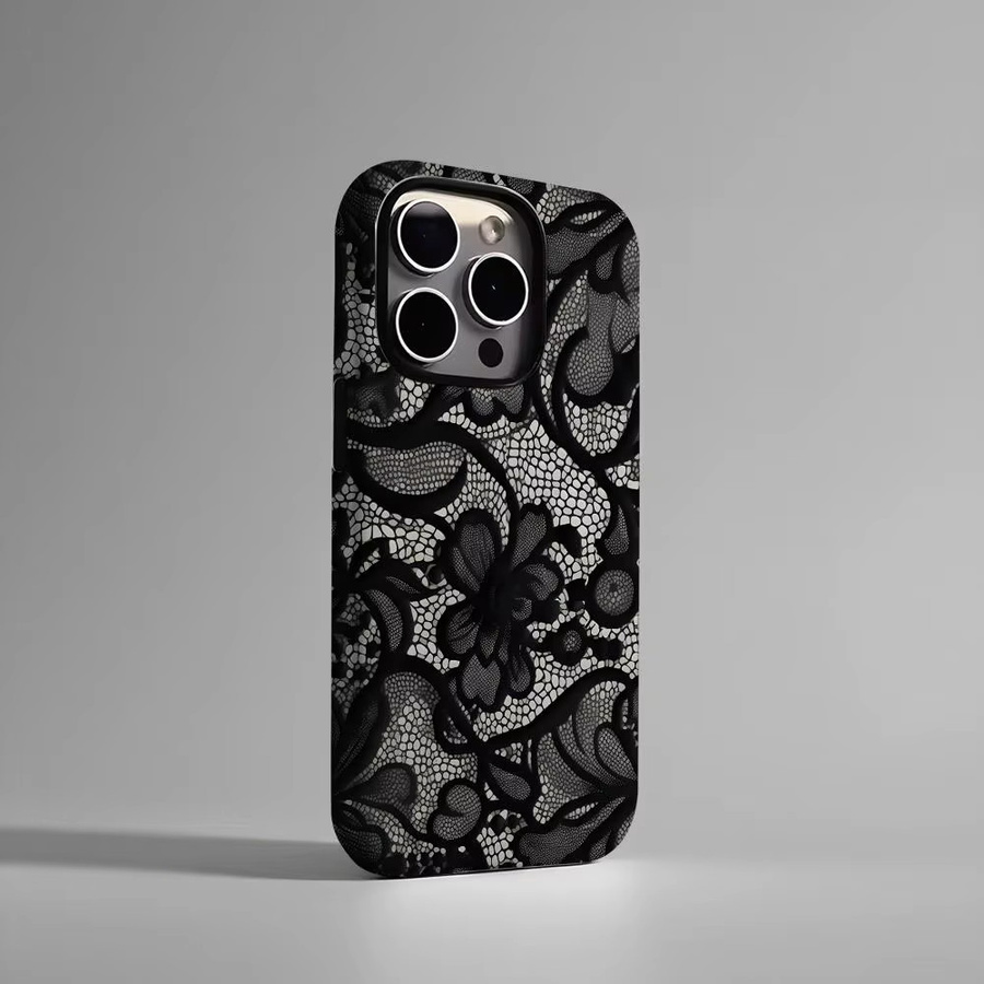 Schwarze 2-in-1 Spitzen-Handyhülle mit Magnetfunktion und glänzender Schale für iPhone 17, 16, 15, 14, 13, 12, 11 Pro Max Plus - Bild 3