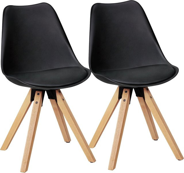 2er Set Esszimmerstühle KADIMA DESIGN im Skandinavischen Retro-Stil aus Kunstleder und Holz, Schwarz, B: 49 cm, T: 52 cm, H: 87 cm - Bild 1