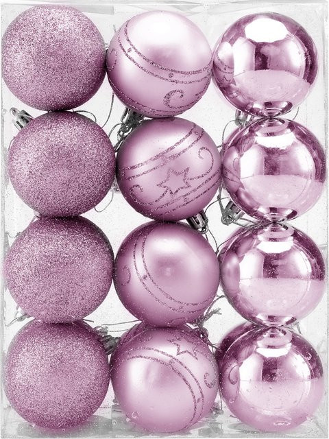 CASARIA Weihnachtskugeln in Pink und Rosa, 24-teiliges Set aus Kunststoff in matt, glänzend und glitzernd - Bild 1