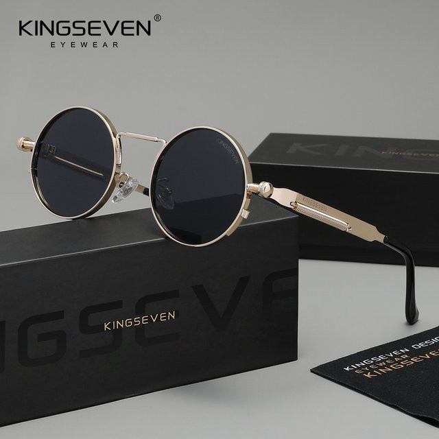 KINGSEVEN Sonnenbrille, Runde Form, Vollrand, Metall, Unisex, polarisiert - Bild 1