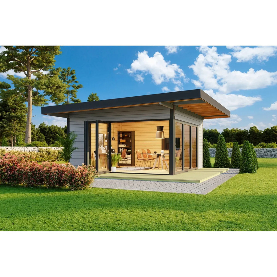 Lasita Holz-Gartenhaus Domeo mit Pultdach in Lichtgrau, B/T: 450 x 450 cm - Bild 2