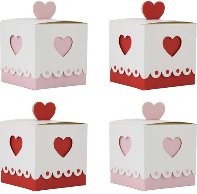 25 Stück Herzförmige Papierboxen für Valentinstag als Gastgeschenk in Pink und Weiß - Bild 1