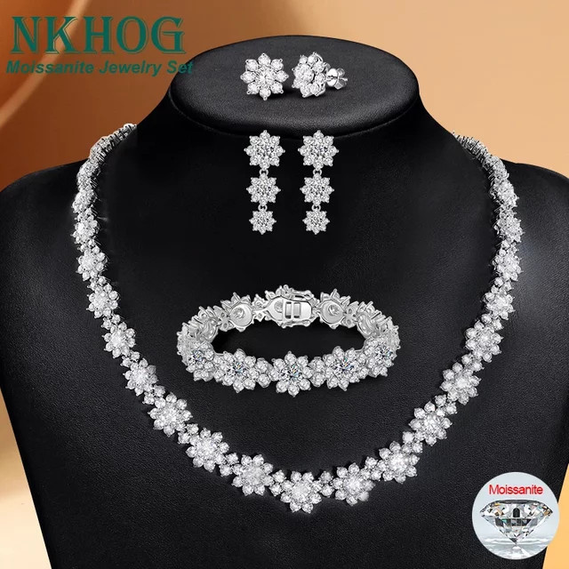 NKHOG Schmuckset, Moissanit, 925 Silber, Sonnenblumen, Damen - Bild 1