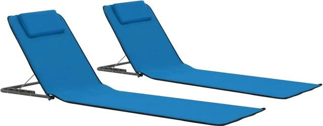 Set aus 2 Stück vidaXL Klappbare Strandmatten in Blau mit verstellbarer Kopfstütze aus UV-beständigem Polyester und pulverbeschichtetem Stahl - Bild 1
