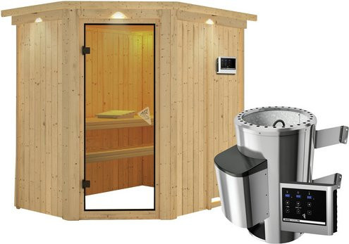 Karibu Sauna Wenden aus Fichtenholz mit 3,6 kW Saunaofen und externer Steuerung für 3 Personen, beige, B/T/H: 210,0 x 202,0 x 165,0 cm - Bild 1