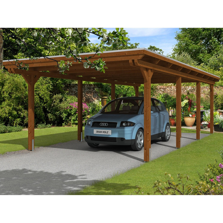 Skan Holz Carport Emsland farbbehandelt in Nussbaum Braun B/T: 404 x 846 cm, Höhe: 242 cm - Bild 2