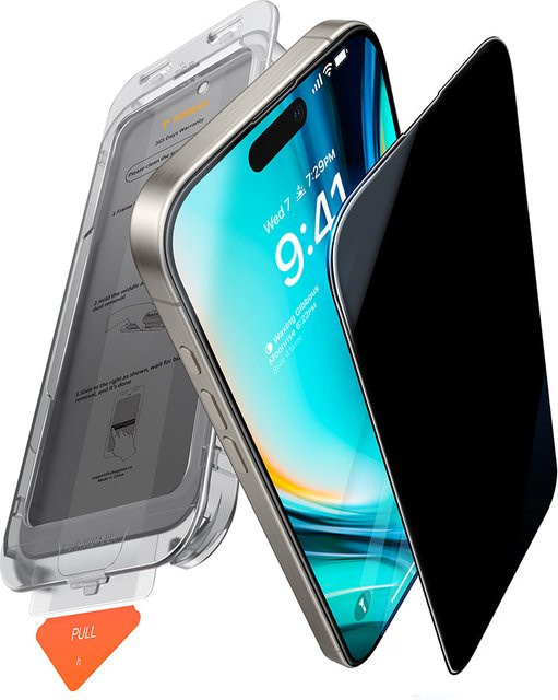 Torras GlassGo Install Master Privacy Schutzfolie aus gehärtetem Glas für Apple iPhone 16, transparent - Bild 1