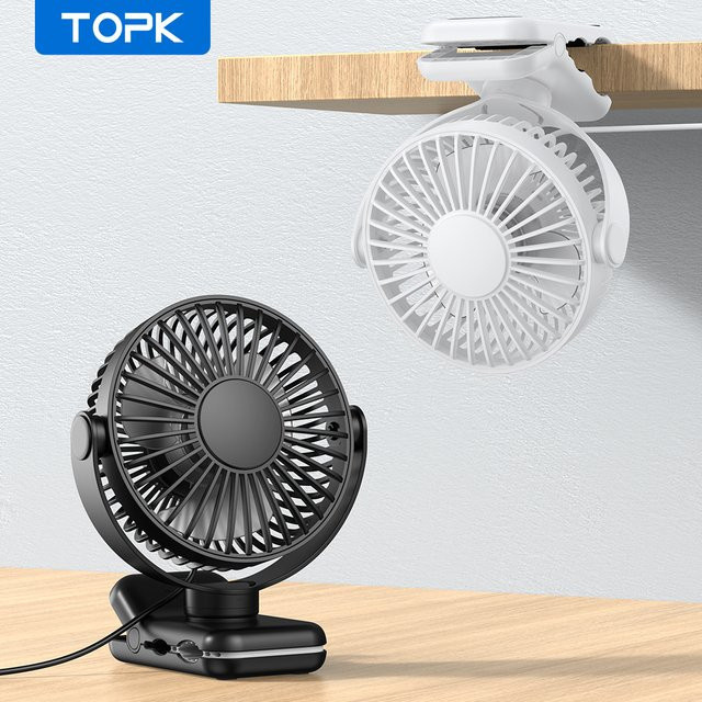TOPK USB-Tischventilator zum Anklipsen mit bürstenlosem Motor, leiser tragbarer Mini-Ventilator für Büro und Schlafzimmer, Blau und Schwarz - Bild 1