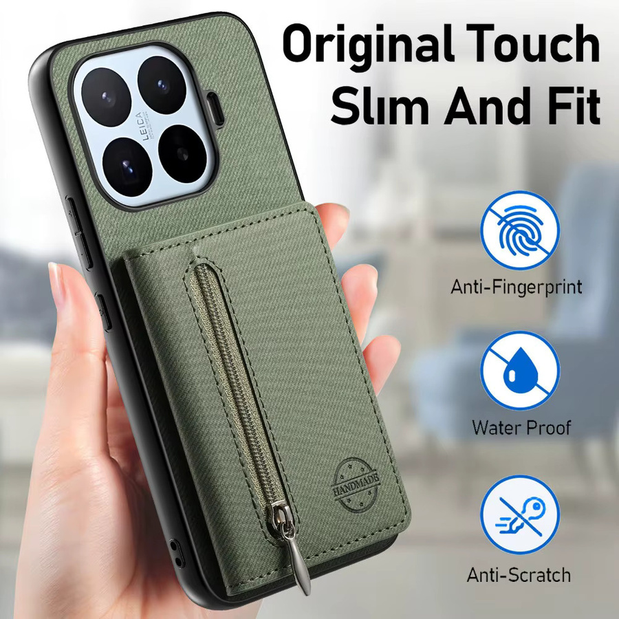 Xiaomi 17T Pro 5G Lederhülle mit Magnetverschluss, Brieftasche und Standfunktion in Schwarz und Grün - Bild 3