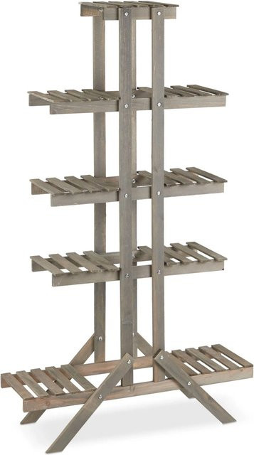 Relaxdays Blumentreppe aus Tannenholz in Grau, freistehend mit 5 Stufen, B/T/H: 83 x 25 x 142 cm - Bild 1