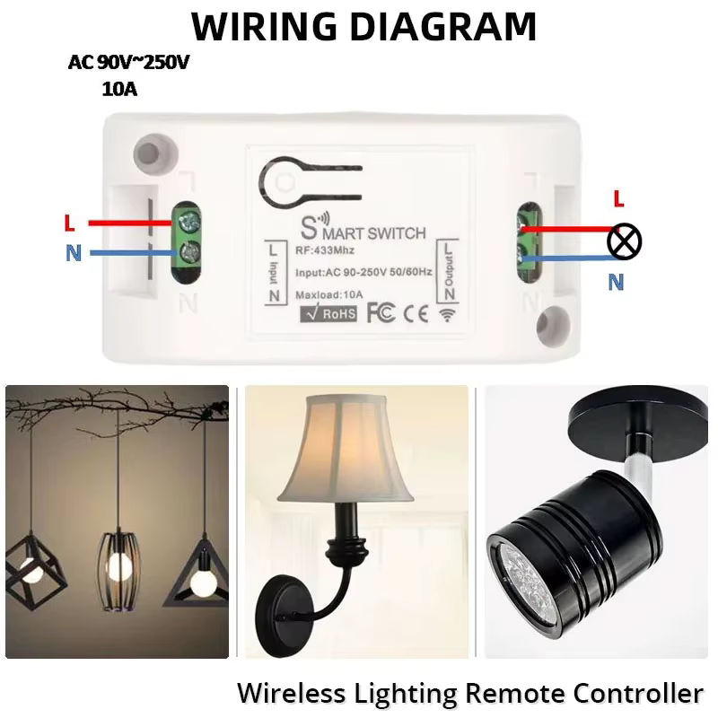 AXUS Drahtloser RF 433MHz Wandschalter mit Relais-Empfänger, runder Lichtschalter für LED Lampen, Weiß - Bild 5