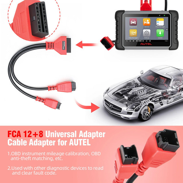 JFIND OBD2 Adapterkabel Bypass SGW für Chrysler, Jeep, Dodge und Fiat, kompatibel mit Autel DS808, IM608, MaxiSys und Launch X431, Farbe: Rot - Bild 1