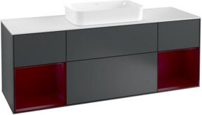 V&B Waschtischunterschrank Finion mit Wandbeleuchtung, Breite: 160 cm, Lackiert in Mittelblau - Bild 1