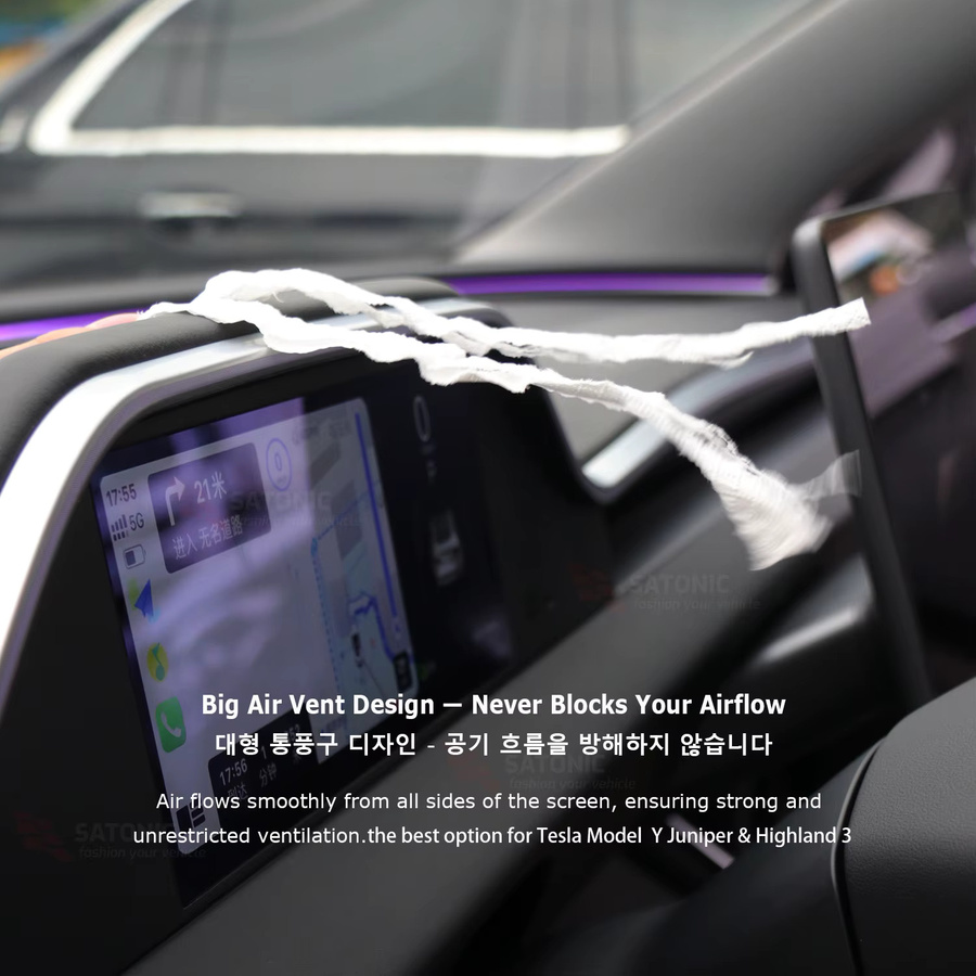 SATONIC 9 Zoll Dashboard-Bildschirm für Tesla Model 3 Highland und Model Y Juniper mit kabellosem CarPlay und Android Auto in Schwarz - Bild 1
