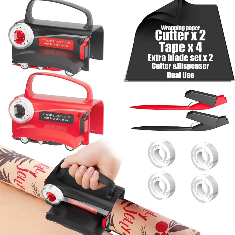 Dual-Use Geschenkpapier-Schneider und Klebebandabroller mit verschiebbarer Papierrollenhalterung aus Kunststoff - Bild 2