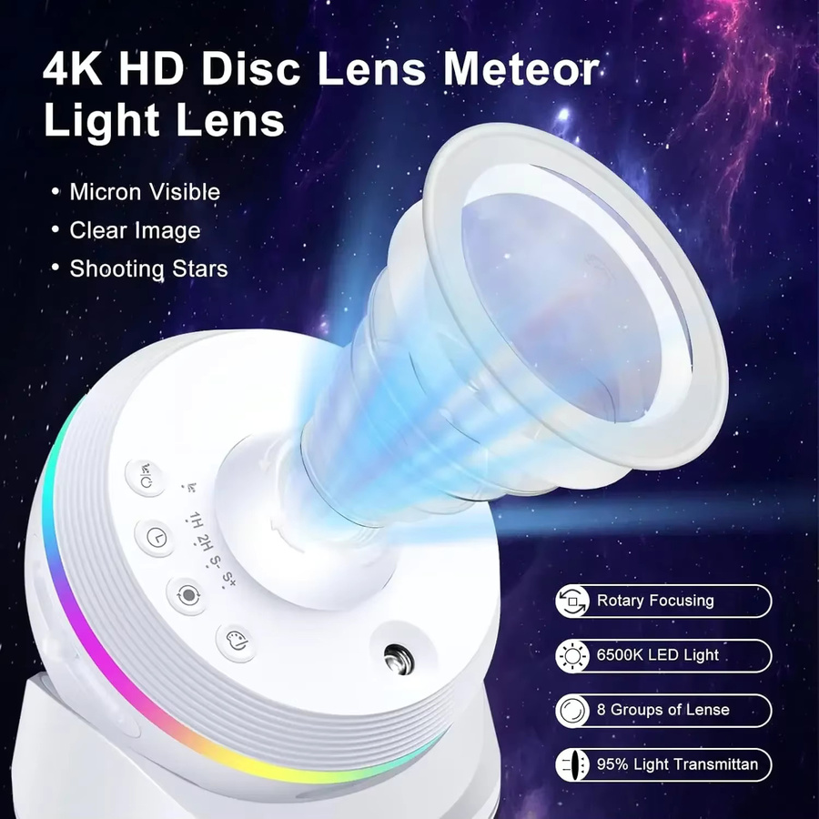 SKYSHADOW LED-Nachtlicht Galaxie-Sternprojektor 4K HD 13 IN 1 Planetarium-Projektor mit 360 Grad Drehung, Farbe: Weiß - Bild 4