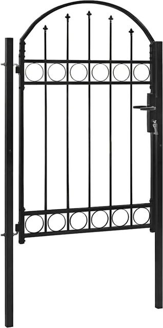 vidaXL Gartentor aus Stahl mit Rundbogen in Schwarz, B: 100 cm, H: 150 cm - Bild 1
