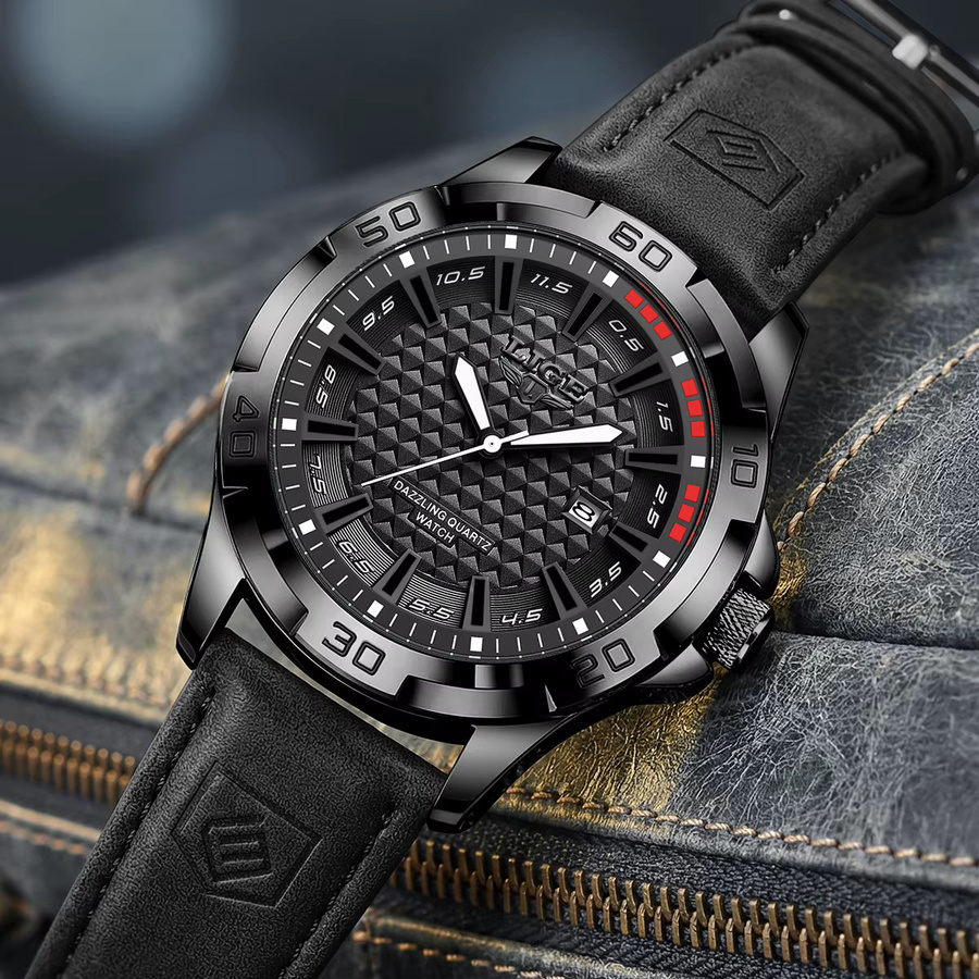 LIGE Armbanduhr Quarz, Lederarmband, Grün, Datum, Herren - Bild 6