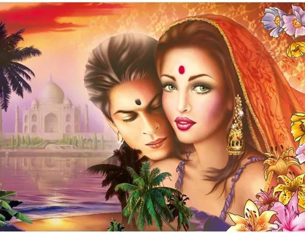 FIYO Diamond Painting Set Motiv Indisches Paar in Orientalischem Stil, Mehrfarbige 5D DIY Diamantmalerei als Dekoration, B/H: 30 x 20 cm - Bild 1
