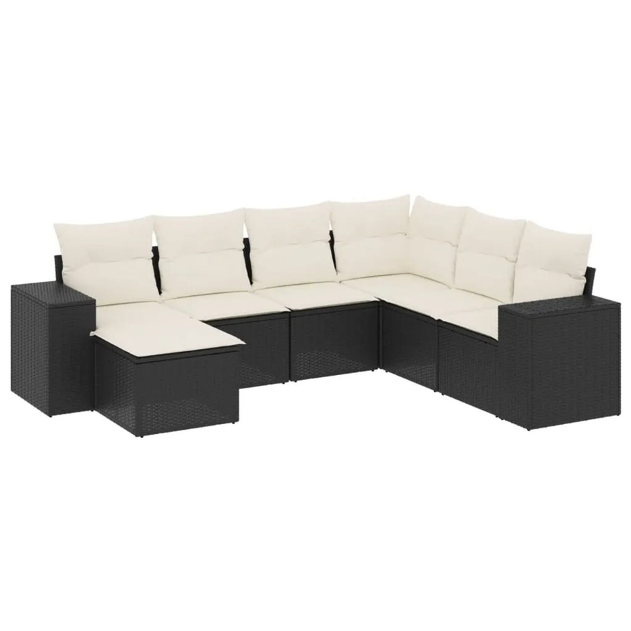 vidaXL 7-teilige Garten-Sofagarnitur in L-Form aus schwarzem PE-Rattan mit cremeweißen Kissen und pulverbeschichtetem Stahlgestell - Bild 2
