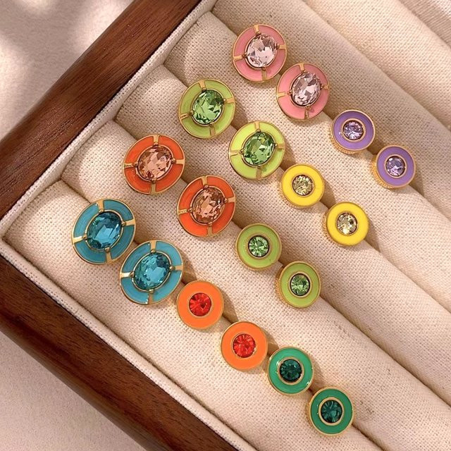 CARLIDANA Ohrstecker, Geometrische Runde Mehrfarbige Zirkon, Emaille, Edelstahl, Damen - Bild 1