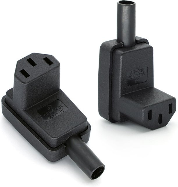 JCD IEC 320 C13 Buchsenstecker 90 Grad abgewinkelt, elektrischer AC-Stecker 10 A 250 V für Netzkabel, Schwarz - Bild 1