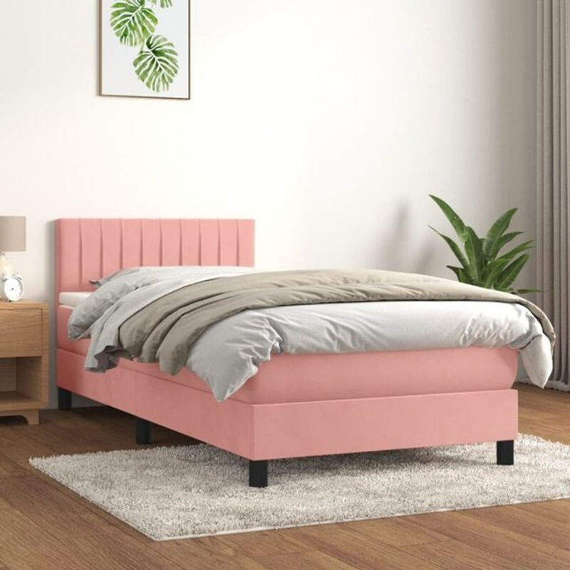 Vidaxl Boxspringbett mit Matratze in Rosa aus Samt und Holzwerkstoff B/T/H: 90 x 200 x 78 cm - Bild 1