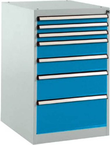 Manuflex BASETEC Stationärer Schubfachschrank SP1128.5012 in Lichtblau RAL 5012 mit 7 abschließbaren Schubfächern, B/T/H: 80 x 50 x 58 cm - Bild 1