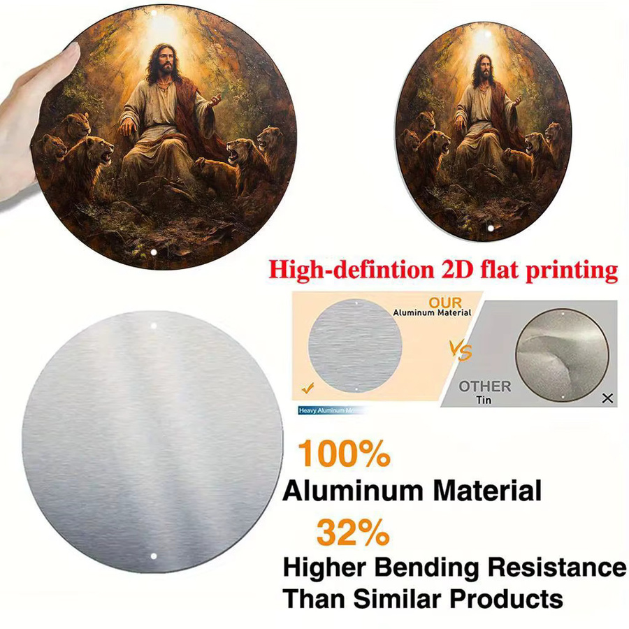Potdemiel Rundes Metallschild im Vintage-Stil mit Jesus im Löwen-Den-Motiv, Durchmesser: 20 cm, Mehrfarbig - Bild 3