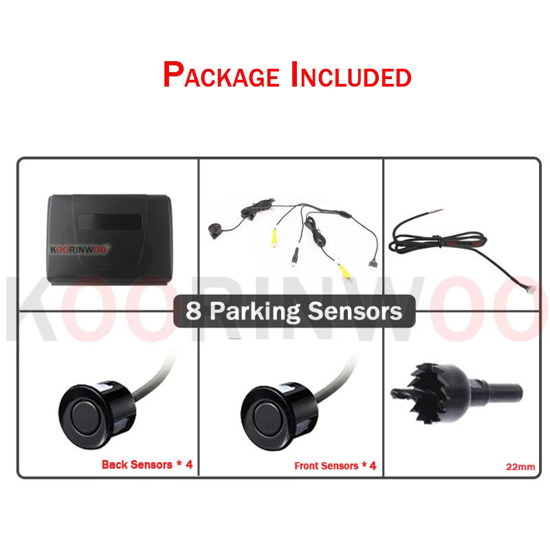 Koorinwoo AHD Parktronic Parksensor Set mit 8 Sensoren, AHD-Kamera und Android-Radio-Player in Schwarz - Bild 3