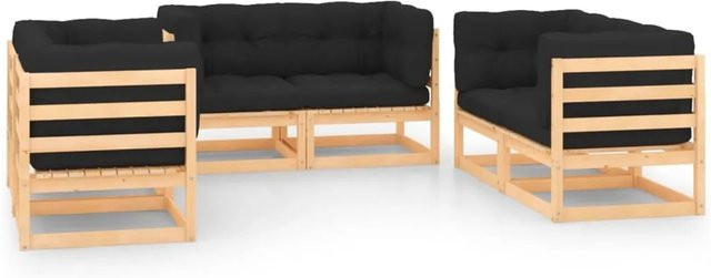 vidaXL 6-tlg Garten-Lounge-Set aus Kiefer Massivholz in L-Form mit Kissen in Anthrazit und Schwarz - Bild 1