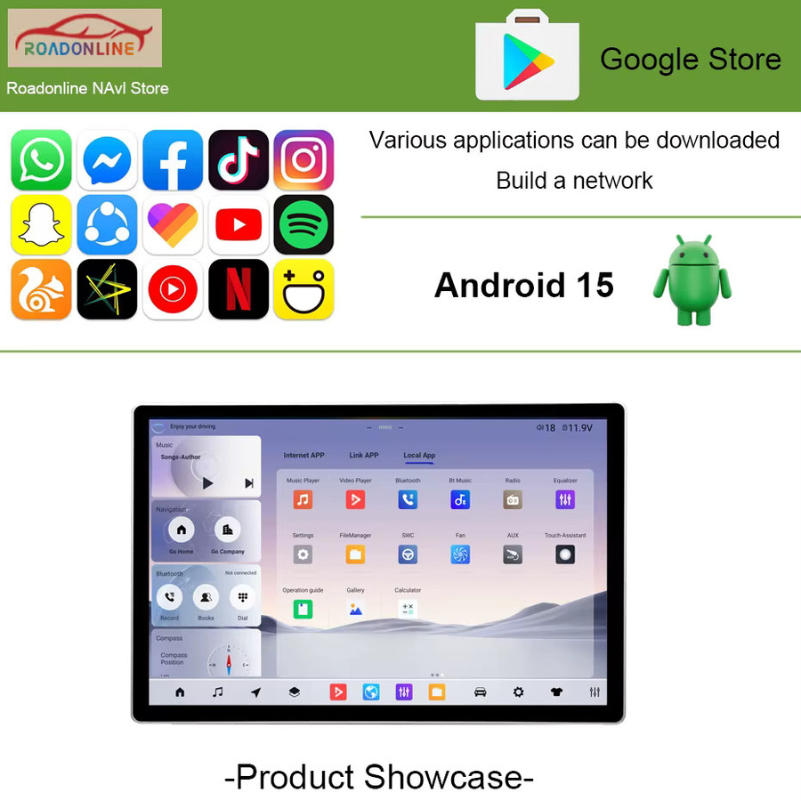Roadonline Android 15 Autoradio mit 11,5 Zoll Display für Honda Civic Hatchback 2006 - 2011, Multimedia Navigation Stereo Head Unit mit Carplay, Schwarz - Bild 3