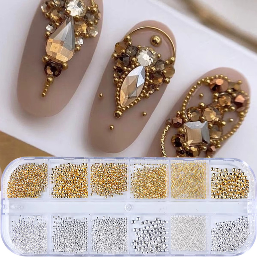 Nagel-Charms 3D-Metall-Nagel-Kaviarperlen, Gold und Silber, 12 Gitter - Bild 2