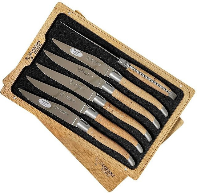 Laguiole en Aubrac Steakmesser Set 6-teilig aus Wacholderholz und Edelstahl in Braun, Klingenlänge: 23 cm - Bild 1