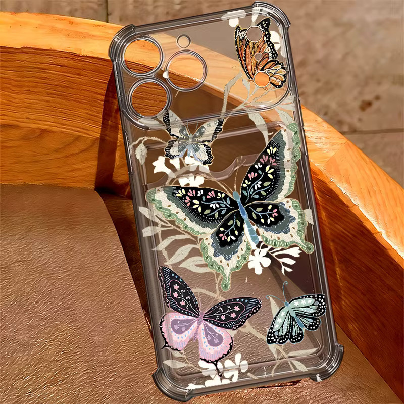 YISHANGOU Handyhülle mit Schmetterlingsmuster und Kartenfach für iPhone 11 bis iPhone 17 Pro Max, Transparent, weiches Silikon-TPU - Bild 1