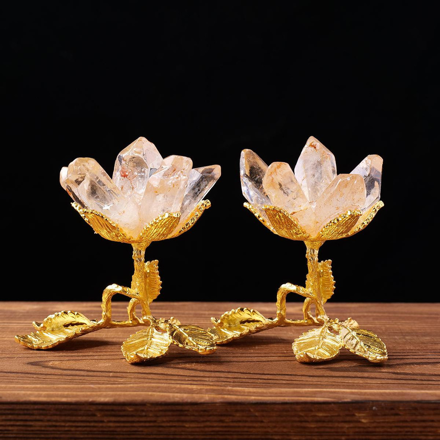 Yiran Furniture Natürlicher Kristallheilstein Einzelpunkt mit goldener Metallbasis zur Desktop Dekoration in Gold und Transparent - Bild 2