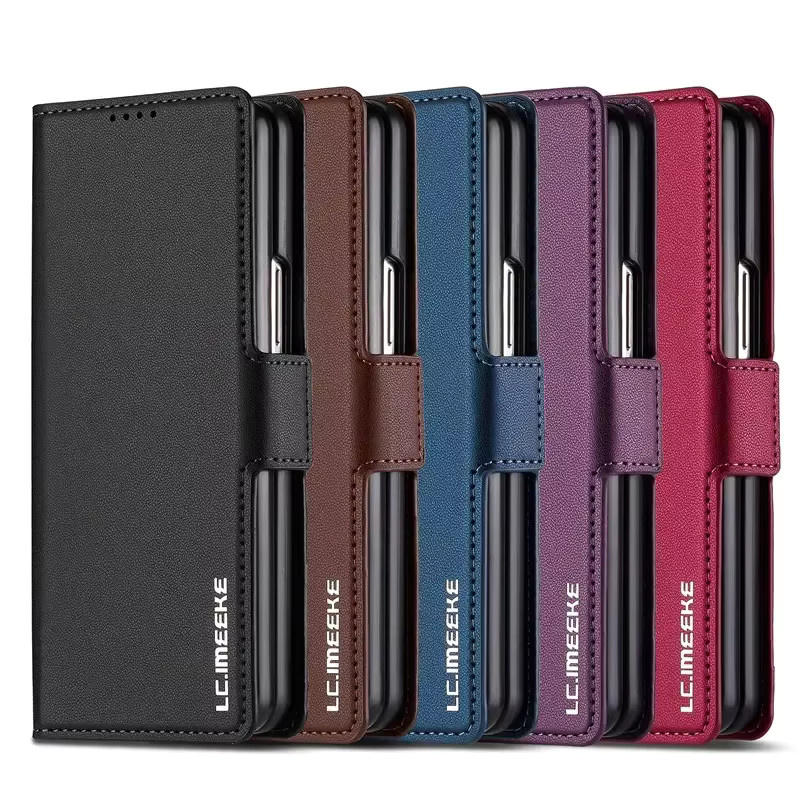 Magnetische Lederhülle im Brieftaschen-Design für Samsung Galaxy Z Fold (verschiedene Modelle) mit Kartenetui in Blau und Lila - Bild 6