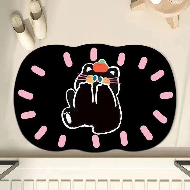 Rutschfeste Kieselgur Saugmatte mit Cartoon-Tierdesign für das Badezimmer, schwarz, B: 40 cm, T: 60 cm - Bild 1