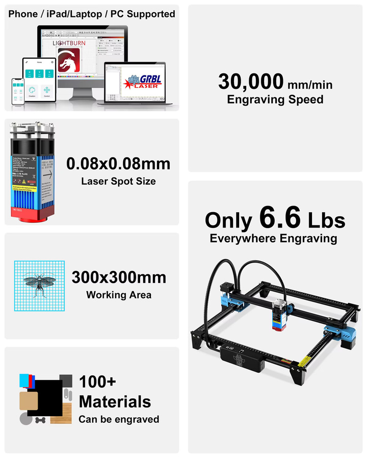 TwoTrees TTS-10 Pro 80W und TTS-55Pro 40W Lasergravurmaschine CNC-Laserschneider für Holz, Leder und Edelstahl in Schwarz - Bild 4