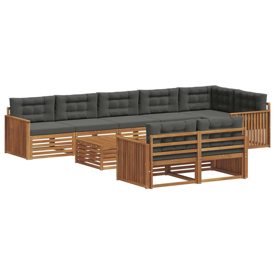 vidaXL Outdoor-Sofagarnitur aus massivem Akazienholz mit Kissen, 9-teilig, Natur und Anthrazit - Bild 2