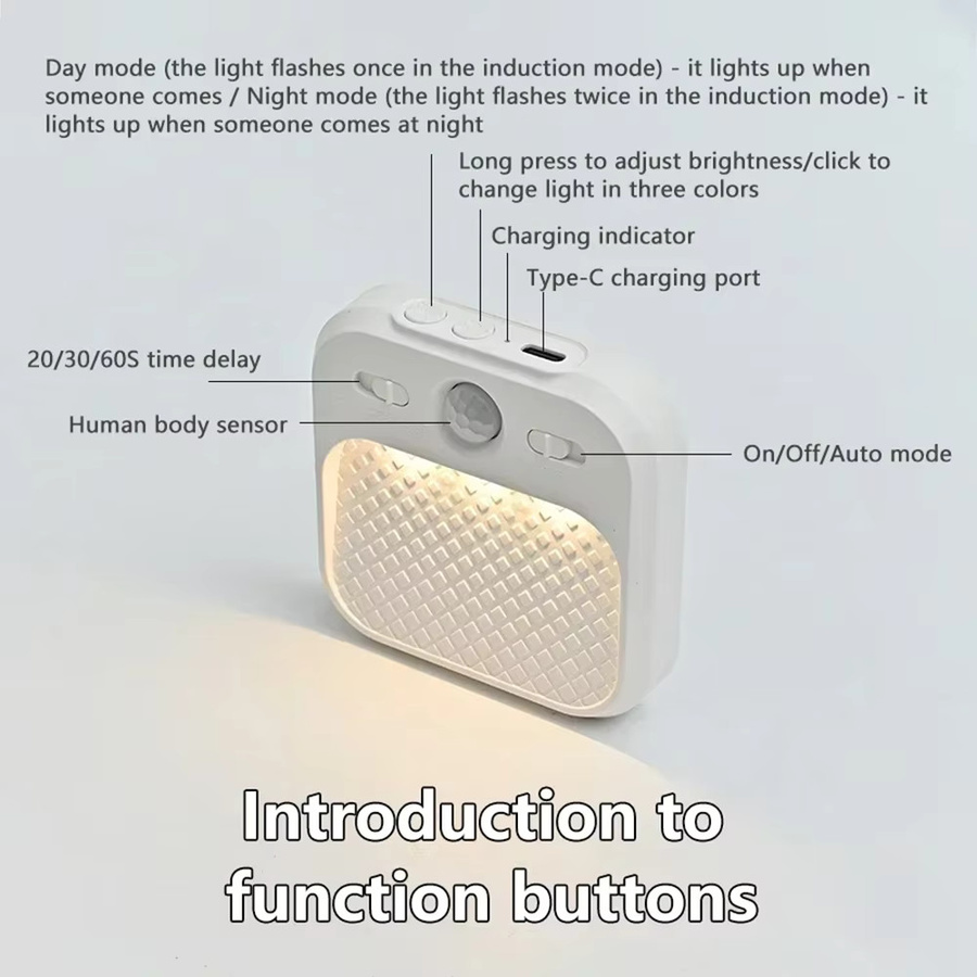 Pzsunly LED Nachtlicht mit Bewegungsmelder, wiederaufladbare Wandleuchte in Weiß, magnetisch und selbstklebend für Schlafzimmer, Flur und Küche - Bild 2