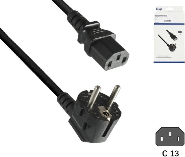 DINIC Netzkabel Europa CEE 7/7 auf C13, 90 Grad Winkel, 1 mm², schwarz, Länge: 3,00 m - Bild 1