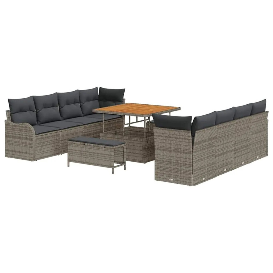 vidaXL Garten-Sofa-Set 11-tlg. in Grau mit Kissen und Stauraumfunktion - Bild 2