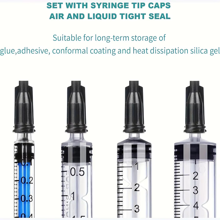 20er Spritzen-Set mit Kappen in Transparent für Klebstoff, Flüssigkeitsdosierung und Laborforschung, 1ml/3ml/5ml/10ml - Bild 3