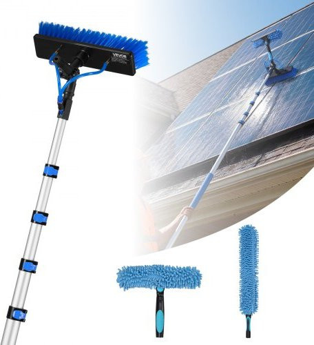 VEVOR Solar Panel Cleaning Kit mit 7,365 m Teleskopstange aus Aluminium, Reinigungsbürste mit 180 Grad drehbarem Kopf und Seifenspender für Solarmodule und Fenster - Bild 1