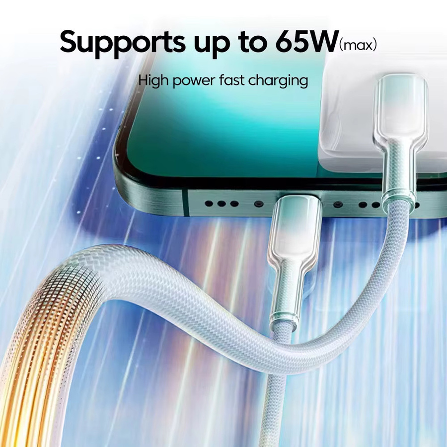 NNBILI USB-C Schnellladekabel 65 W mit Anti-Überhitzung, Dual Typ C Kabel für iPhone 16 15 Pro Max, MacBook, Xiaomi und Samsung, Transparent Pink - Bild 3