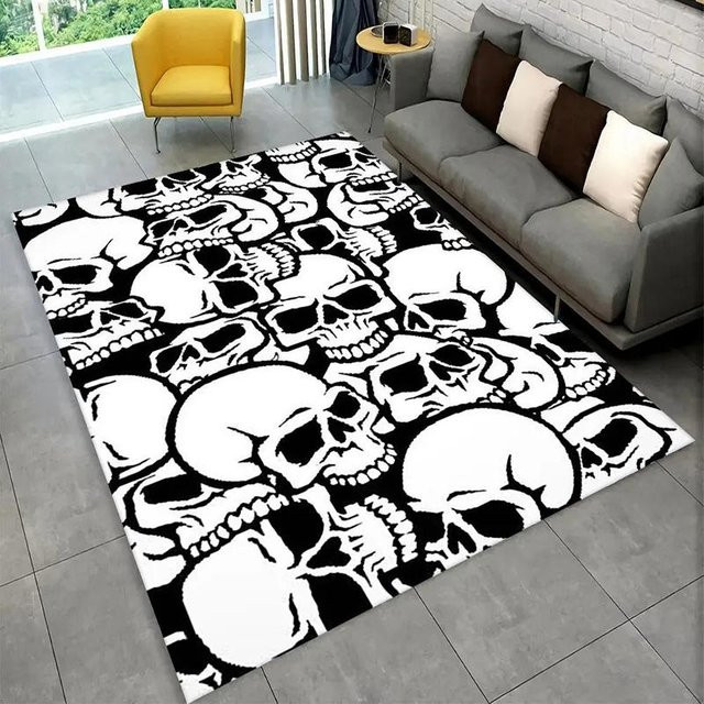 Lodestar Horror Schädel Bereichsteppich im dunkelgothischen Hexerei-Stil, Schwarz, B: 120 cm, T: 160 cm - Bild 1