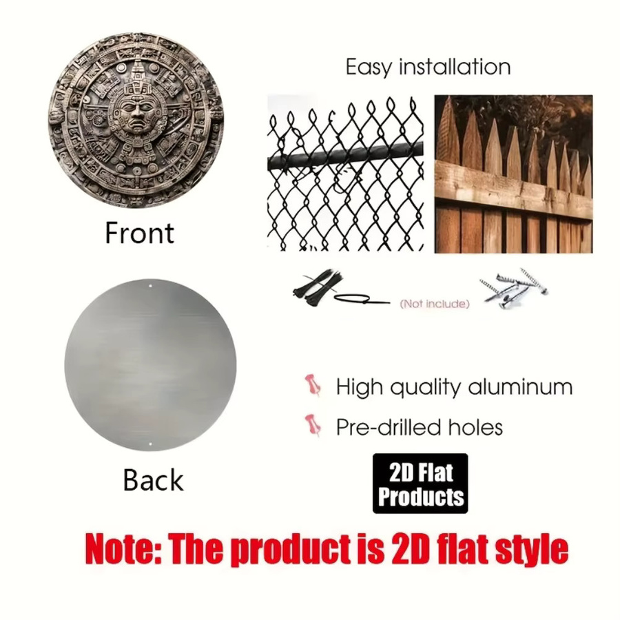 CIFBUY Runde Aluminium-Wanddekoration mit Maya-Thema und Hieroglyphen, 2D Flache Kunst im Ethnic-Design, Durchmesser: 20,32 cm - Bild 4